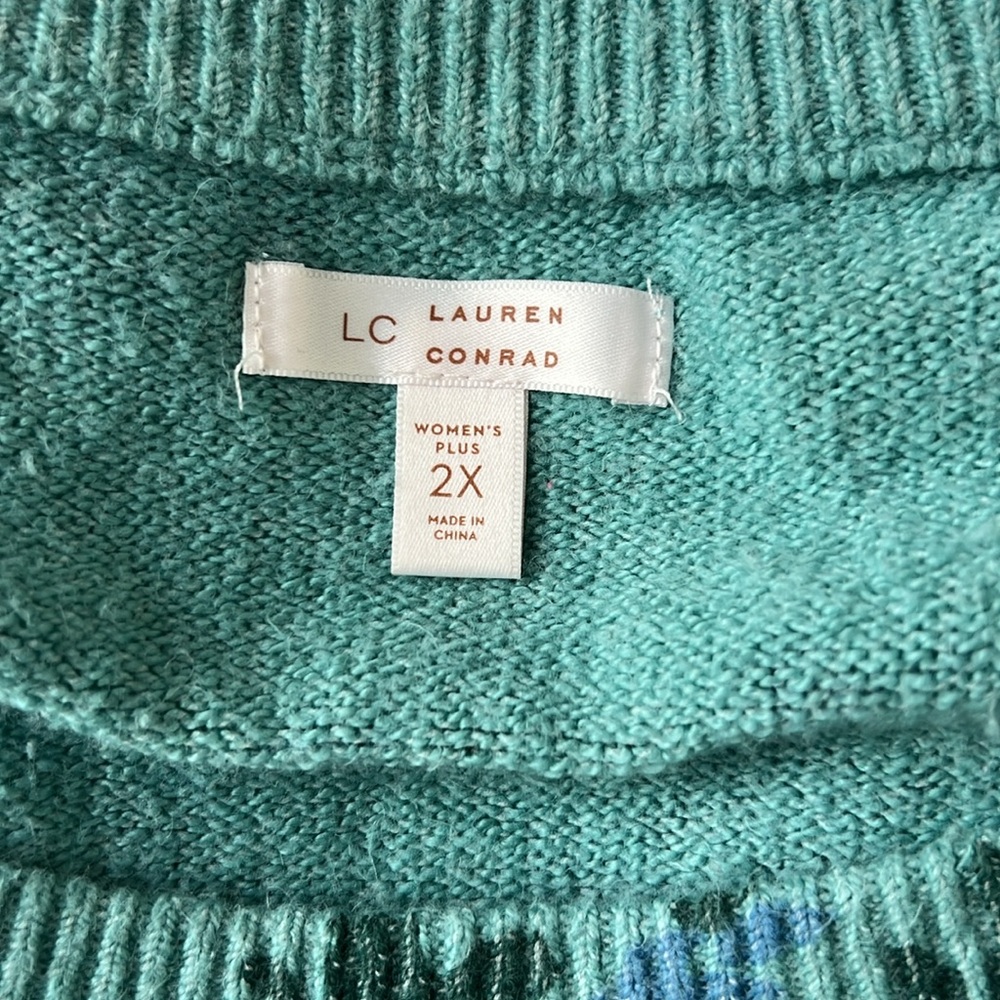 LC Lauren Conrad Green/Blue Floral Sweater Size 2XL - Picture 3 of 10